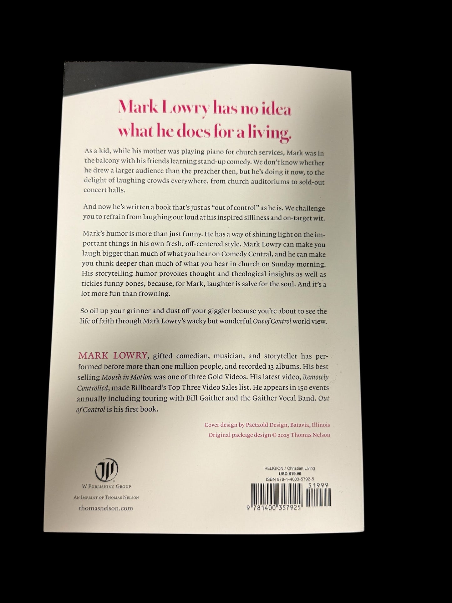Out of Control Book | Mark Lowry